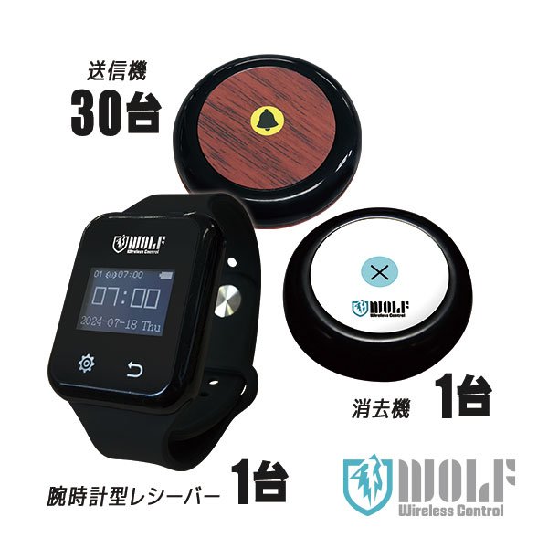 画像1: ワイヤレスコントロール【WOLF】送信機30台（1つボタンタイプ） レシーバー1台  消去機1台セット (1)