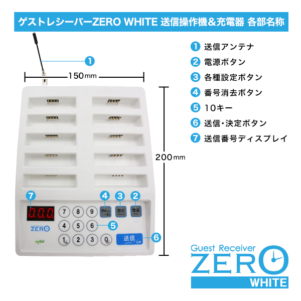 呼び出しベル 【ゲストレシーバーZERO-WHITE】 送信操作機&充電器